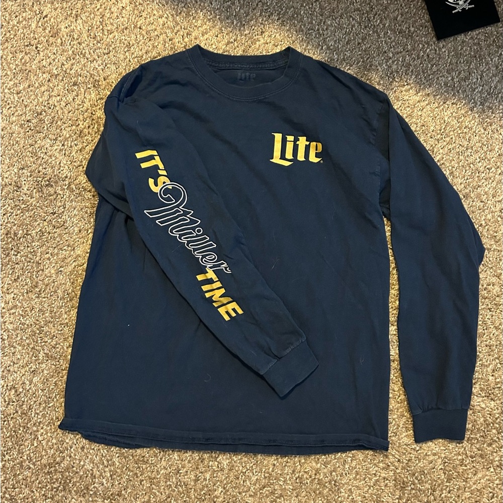 Miller Lite Navy Long Sleeve Shirt with Yellow Graphics